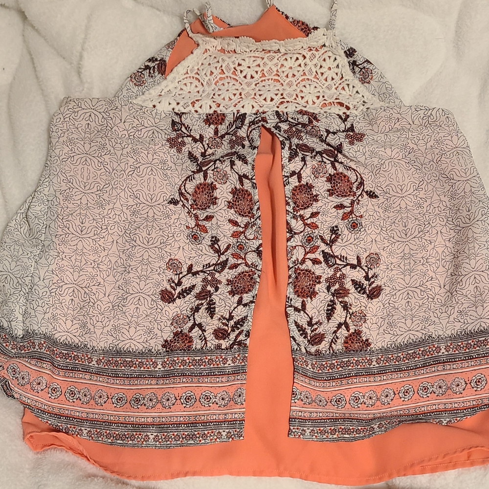 Maurices Orange and Cream Asymmetrical Sleeveless Tank Top